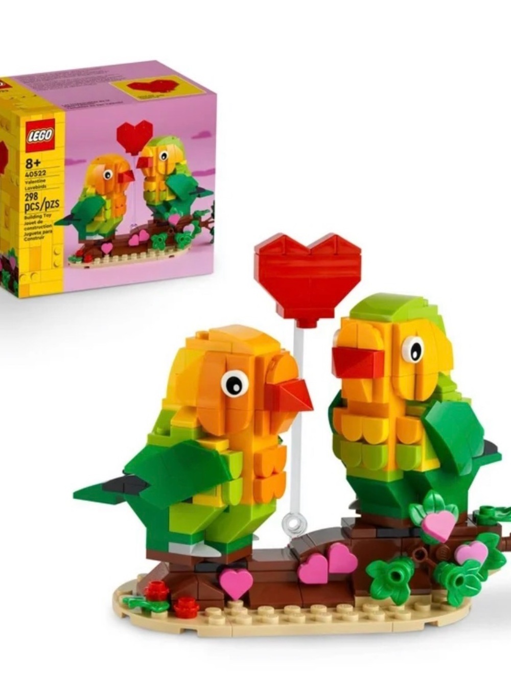 Lego Green Yellow Parrot Pair with Red Heart